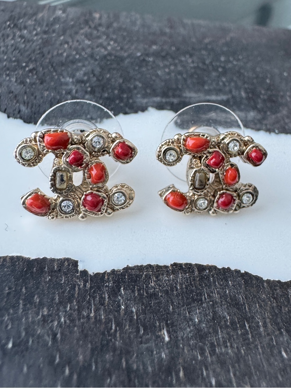 Chanel vintage gold cc crystal earrings -rare find-